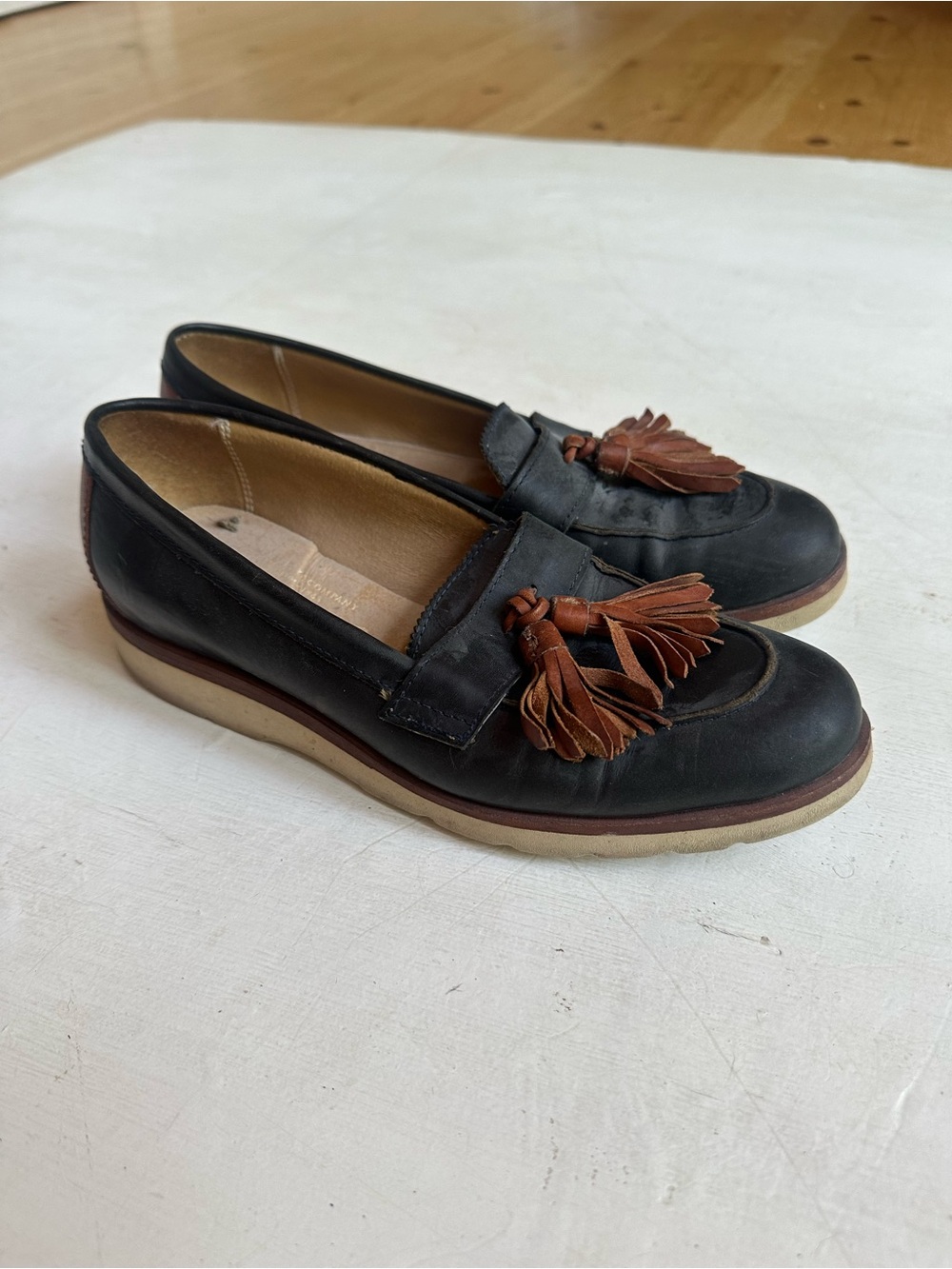 Frye Tassel Leather Loafer in Black and Brown